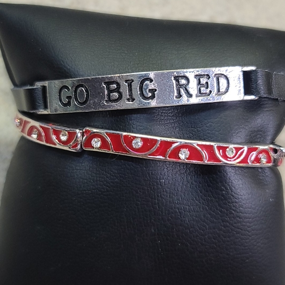 Go BIG RED 2 Bracelets.  1 Red/ 1 Leather - Picture 2 of 8